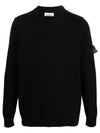 Logo Patch Crew Neck Wool Knit Top Black - STONE ISLAND - BALAAN 2