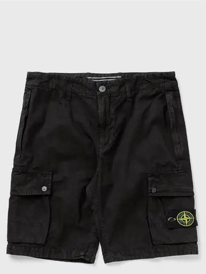 Men's Logo Patch Cargo Bermuda Shorts Black - STONE ISLAND - BALAAN 2