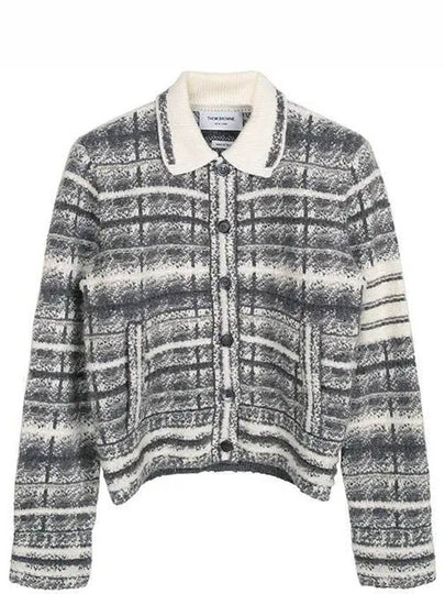 Tartan Check 4 Bar Cardigan Grey - THOM BROWNE - BALAAN 2