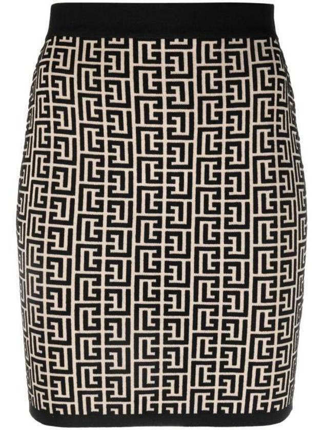 Women's Monogram Jacquard Knit H-Line Skirt Beige Black - BALMAIN - BALAAN 1