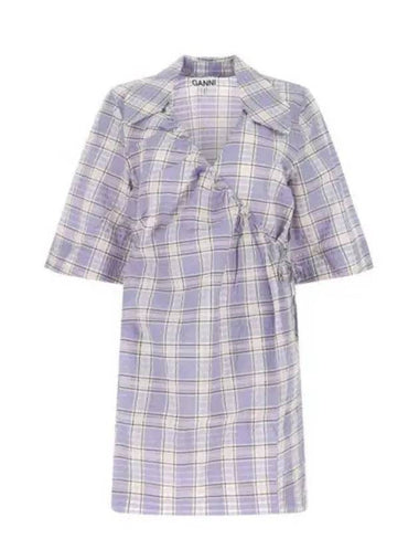 Seersucker check mini dress purple F7218 - GANNI - BALAAN 1