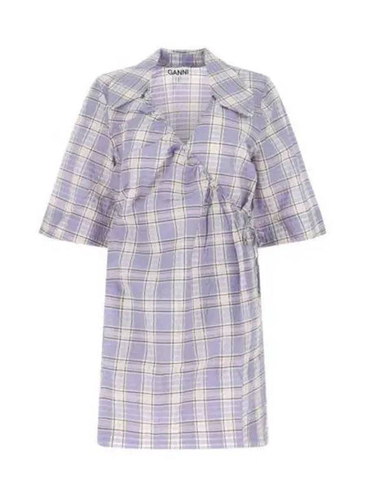 Seersucker check mini dress purple F7218 - GANNI - BALAAN 1