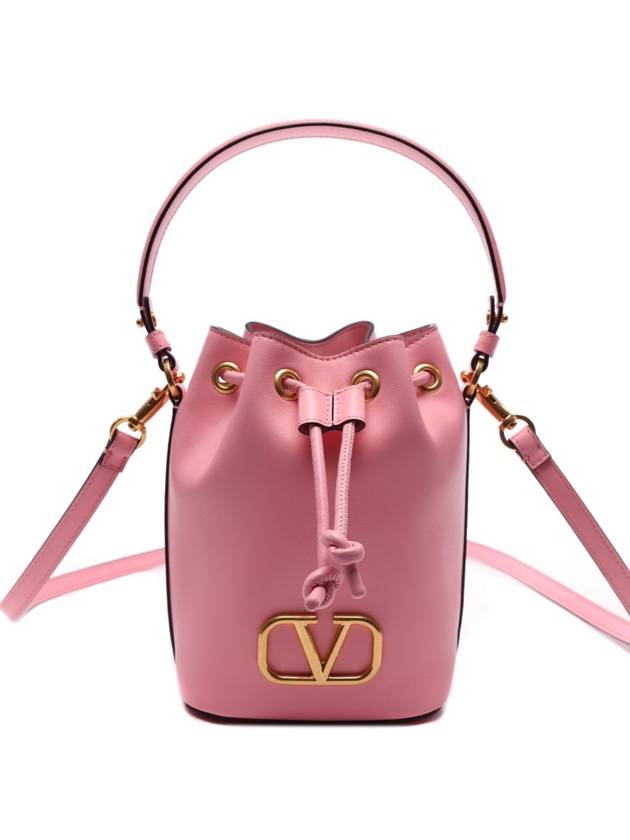 V Logo Signature Nappa Leather Bucket Bag Pink - VALENTINO - BALAAN 2