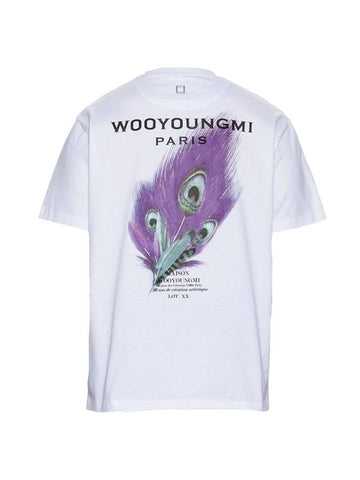 Feather Back Logo Short Sleeve T-Shirt White - WOOYOUNGMI - BALAAN 1