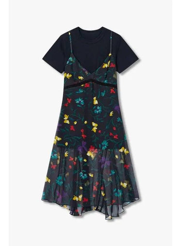 Women s Floral Print Layered Dress Black - SACAI - BALAAN 1