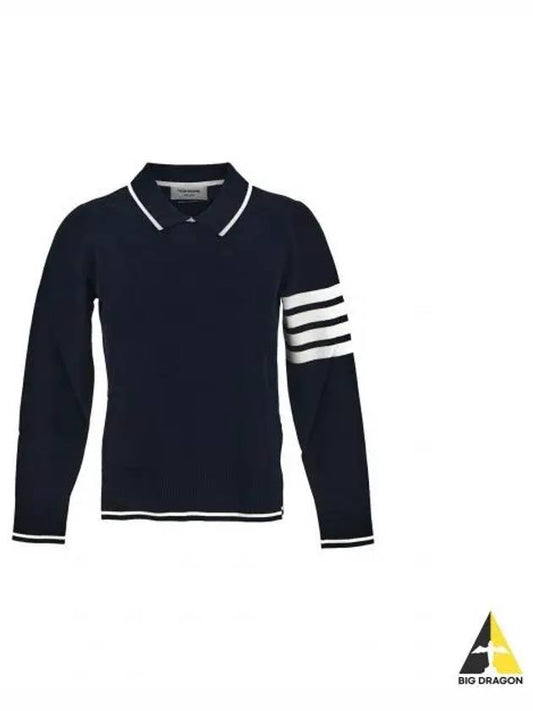 Women's Tipping Jersey Viscose Polo Shirt Navy - THOM BROWNE - BALAAN 2