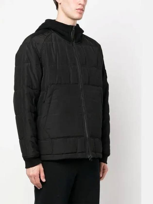 Wappen Patch Quilted Cupro Cotton Zip Up Hoodie Black - STONE ISLAND - BALAAN 4