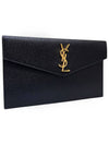 Women s 565739 Gold Logo Monogram Black Leather Uptown Clutch Bag - SAINT LAURENT - BALAAN 3