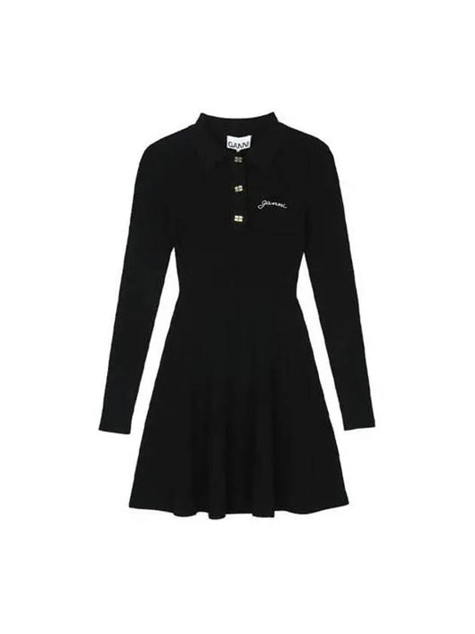 Future Viscose Rib Long Sleeve Short Dress Black - GANNI - BALAAN 2