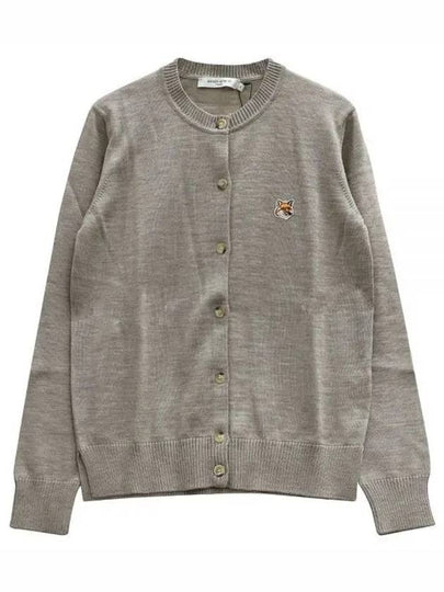 Fox Head Patch Adjusted Round Neck Cardigan Beige Melange - MAISON KITSUNE - BALAAN 2