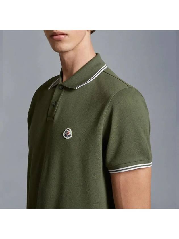 Logo Patch Cotton Polo Shirt Green - MONCLER - BALAAN 5