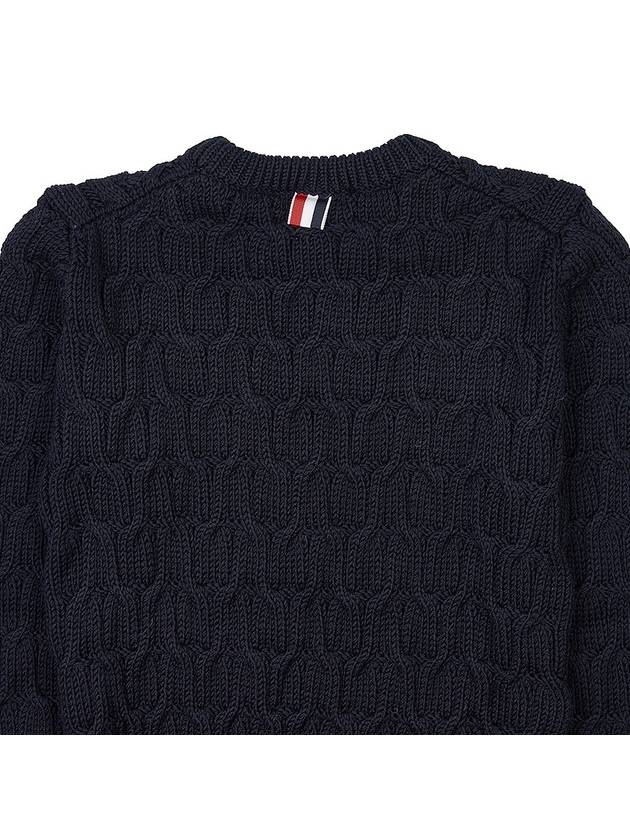 Merino Crisscross Cable Stitch Crewneck Knit Top Navy - THOM BROWNE - BALAAN 8