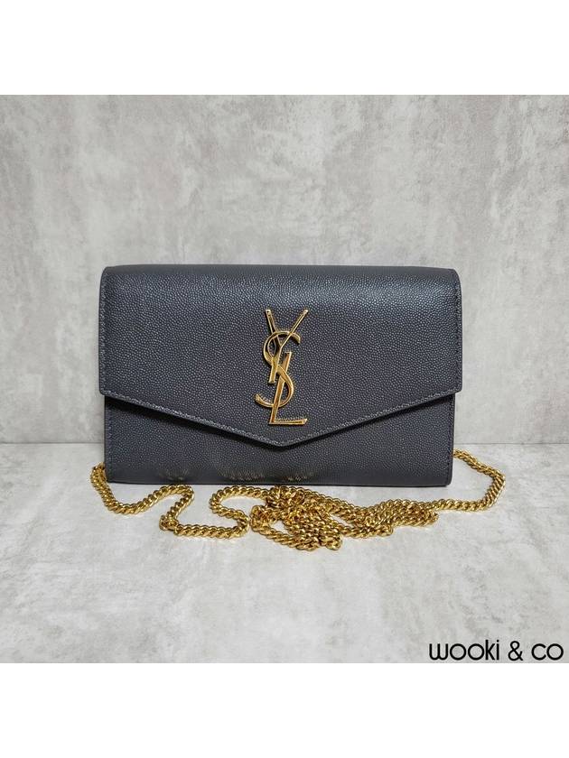 Monogram Uptown Chain Embossed Leather Long Wallet Storm Gold - SAINT LAURENT - BALAAN 3