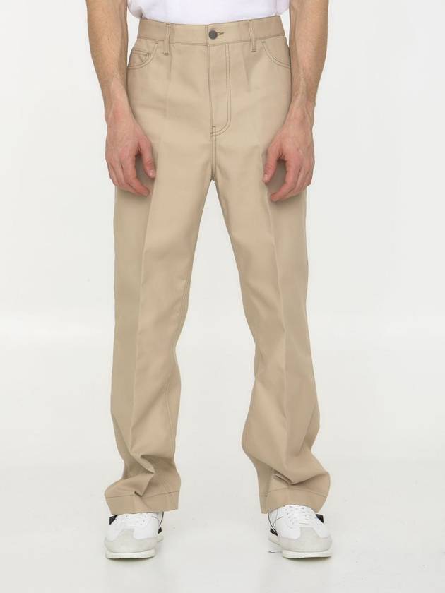 contrast stitch cotton straight pants beige - VALENTINO - BALAAN 2