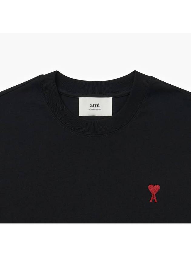 Chain Stitch Heart Logo Long Sleeve T-Shirt Black - AMI - BALAAN 4