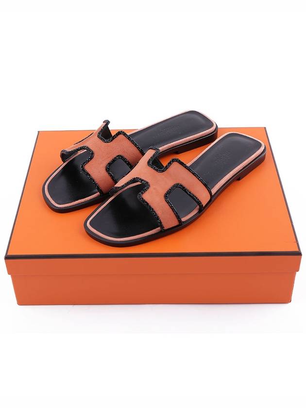 Oran Crystal Around Suede Sandals Orange - HERMES - BALAAN 3