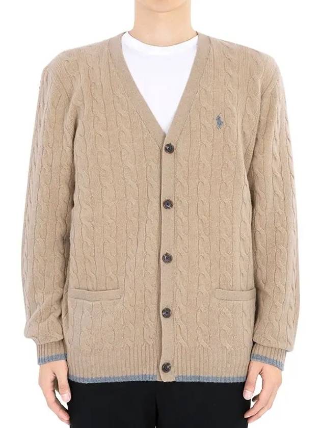 Embroidery Pony Logo Cable Cardigan Beige - POLO RALPH LAUREN - BALAAN 2