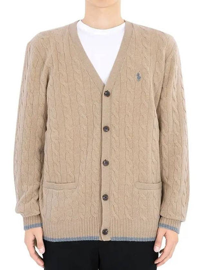 Embroidery Pony Logo Cable Cardigan Beige - POLO RALPH LAUREN - BALAAN 2