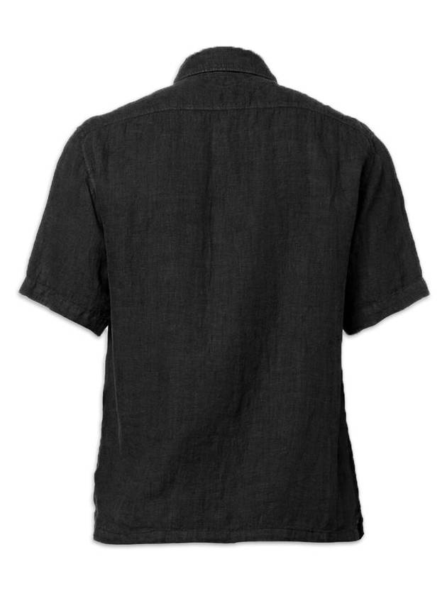 Small Logo Button Linen Short Sleeve Shirt Black - CP COMPANY - BALAAN 3