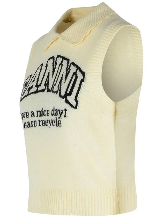 Ganni Ivory Wool Blend Vest - GANNI - BALAAN 2