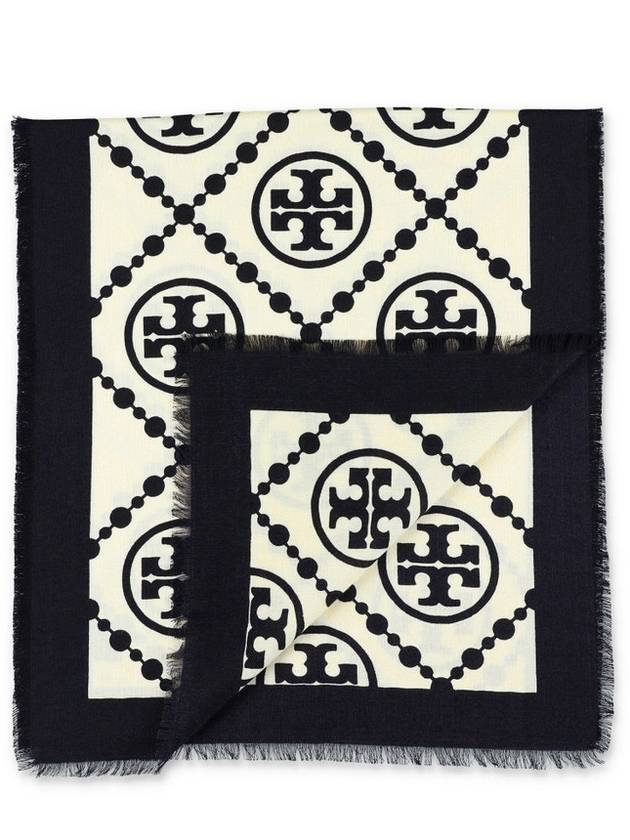 T Monogram Bordered Muffler Black - TORY BURCH - BALAAN 3