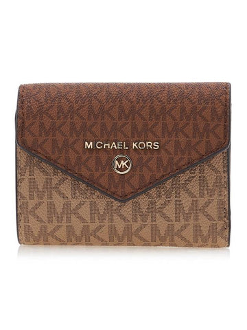 Jet Set Two-Tone Signature Logo Tri-Fold Half Wallet Camel - MICHAEL KORS - BALAAN 1