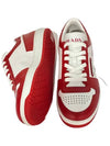 Men's Downtown Triangle Logo Leather Low Top Sneakers White Lacquer Red - PRADA - BALAAN 6