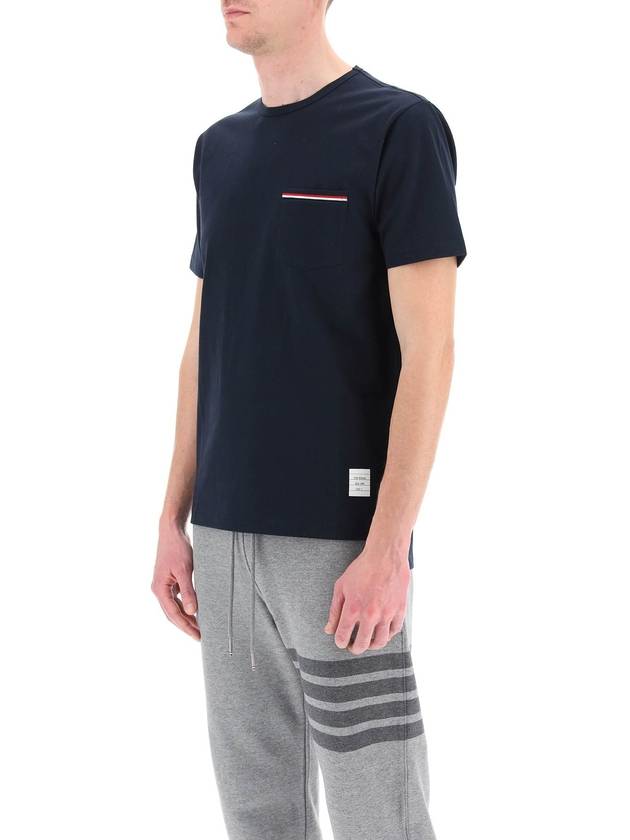 Men's Medium Weight Jersey Tipped Pocket Crewneck Short Short Sleeve T-Shirt Navy - THOM BROWNE - BALAAN 5