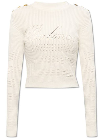 Balmain Ribbed Sweater With Logo, Women's, White - BALMAIN - BALAAN 1