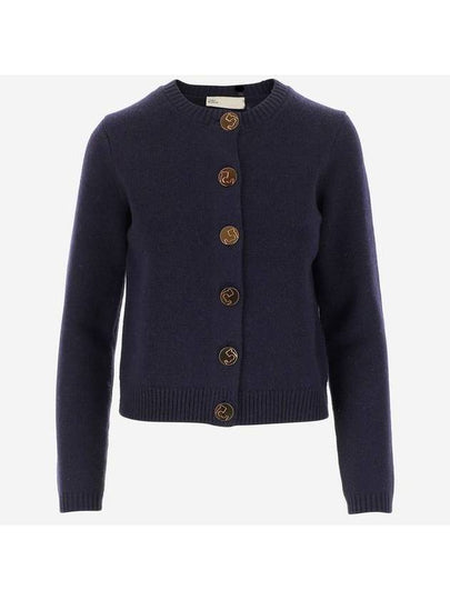 Logo Button Wool Cardigan Navy - TORY BURCH - BALAAN 2