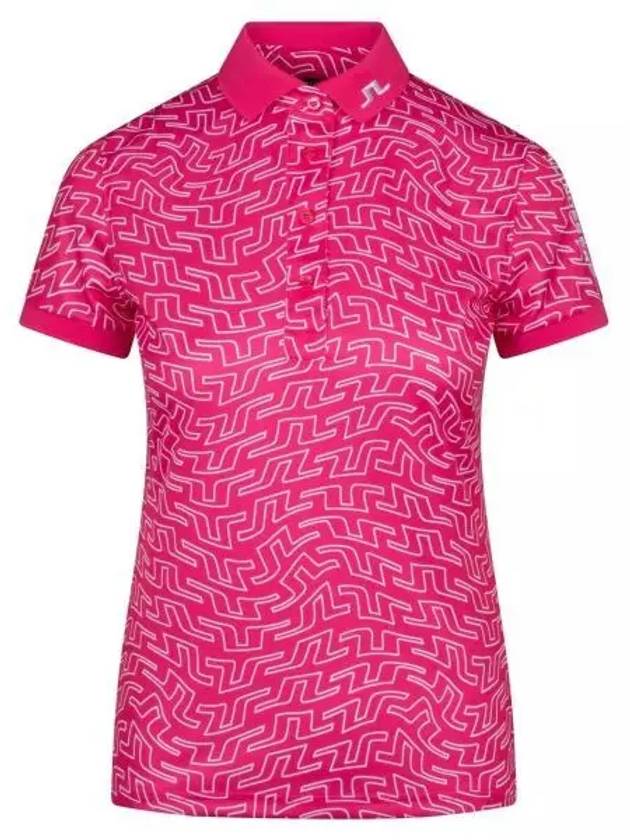 Women's Tour Tech Print Short Sleeve Polo Shirt Azalea - J.LINDEBERG - BALAAN 2