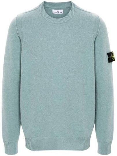 Logo Patch Lambswool Crewneck Knit Top Blue - STONE ISLAND - BALAAN 2