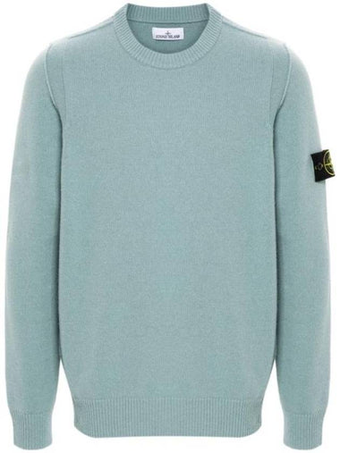 Logo Patch Lambswool Crewneck Knit Top Blue - STONE ISLAND - BALAAN 1