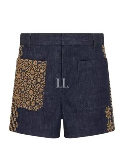 Flower Embroidered Cotton Denim Shorts Blue - DIOR - BALAAN 2