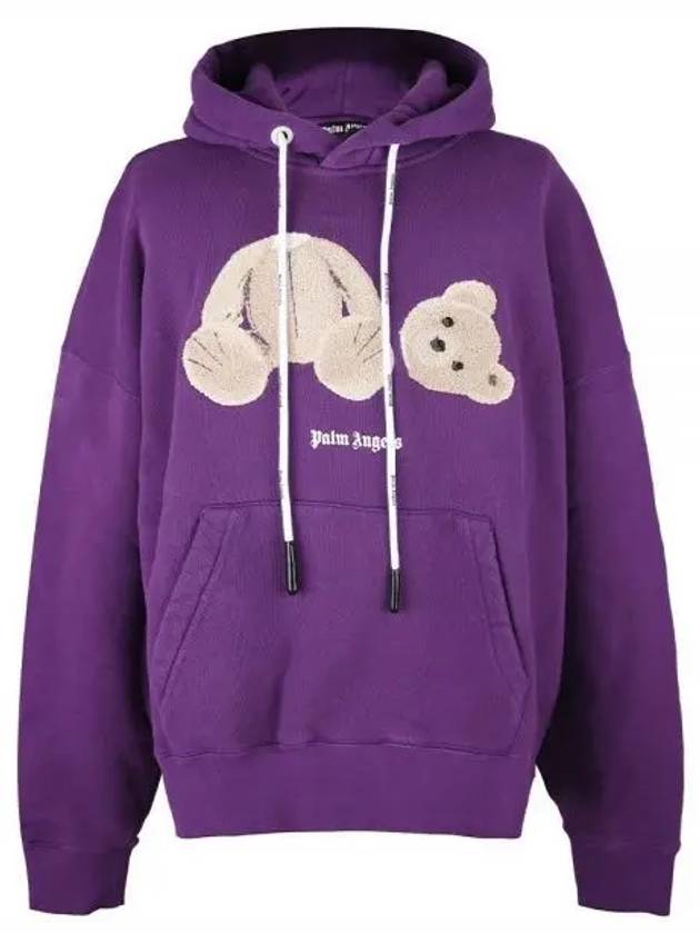 Men's Bear Logo Cotton Hoodie Purple - PALM ANGELS - BALAAN 2