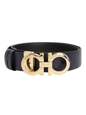 Gancini Reversible Leather Belt Black Navy - SALVATORE FERRAGAMO - BALAAN 1