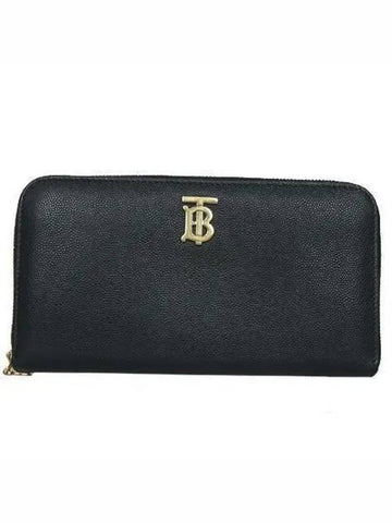 8023297 Motif Grainy Black Leather Zipper Long Wallet - BURBERRY - BALAAN 1