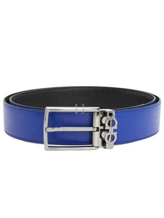 Gancini Reversible Adjustable Belt Lapis Lazuli Black - SALVATORE FERRAGAMO - BALAAN 2