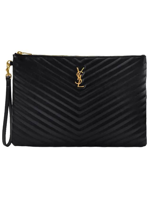 Gold Monogram Matelasse Clutch Bag Black - SAINT LAURENT - BALAAN 2