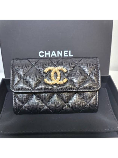 Gold Hardware Flap Grain Shiny Calfskin Card Wallet Black - CHANEL - BALAAN 2