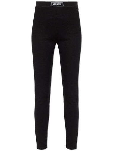 Versace Leggings With Logo Patch, Women's, Black - VERSACE - BALAAN 1