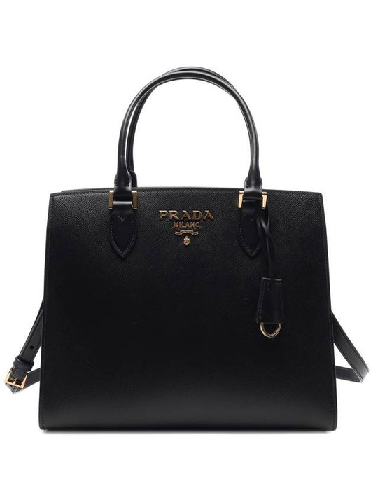 Saffiano Gold Square Leather Tote Bag Black - PRADA - BALAAN 2