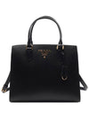 Saffiano Gold Square Leather Tote Bag Black - PRADA - BALAAN 3