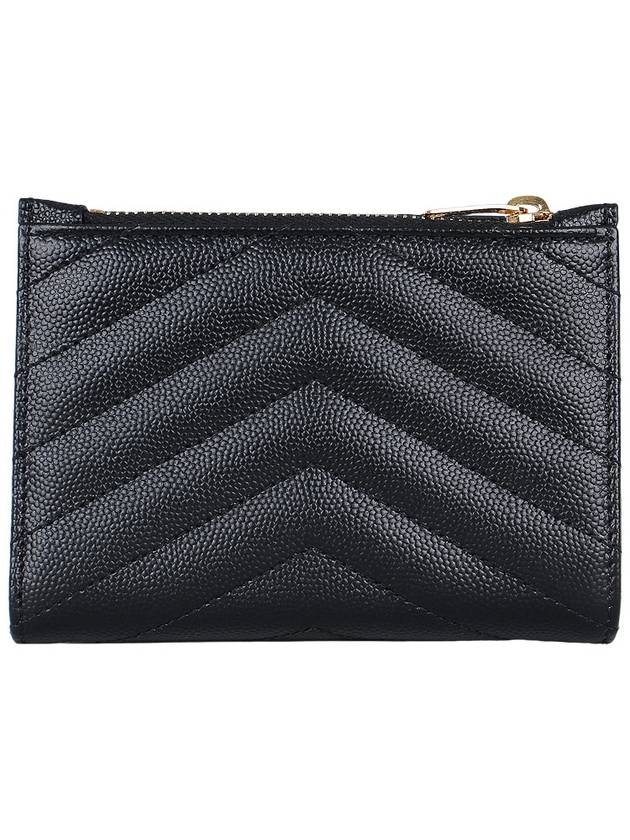 Grain Leather Quilted Stitch Card Wallet Black - SAINT LAURENT - BALAAN 4