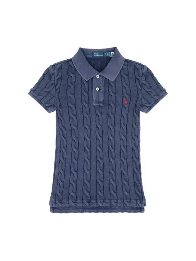 Slim Fit Cable Knit Polo Shirt Navy - POLO RALPH LAUREN - BALAAN 5