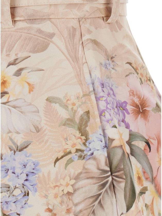 'Illuminate' Beige Shorts With Adlustable Belt And All-Over Floral Print In Silk And Cotton Blend Woman - ZIMMERMANN - BALAAN 4