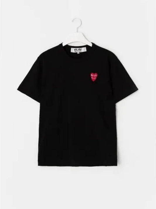 Unisex Double Red Heart Wappen T Shirt Black Domestic Product GM0024040882854 - COMME DES GARCONS PLAY - BALAAN 1