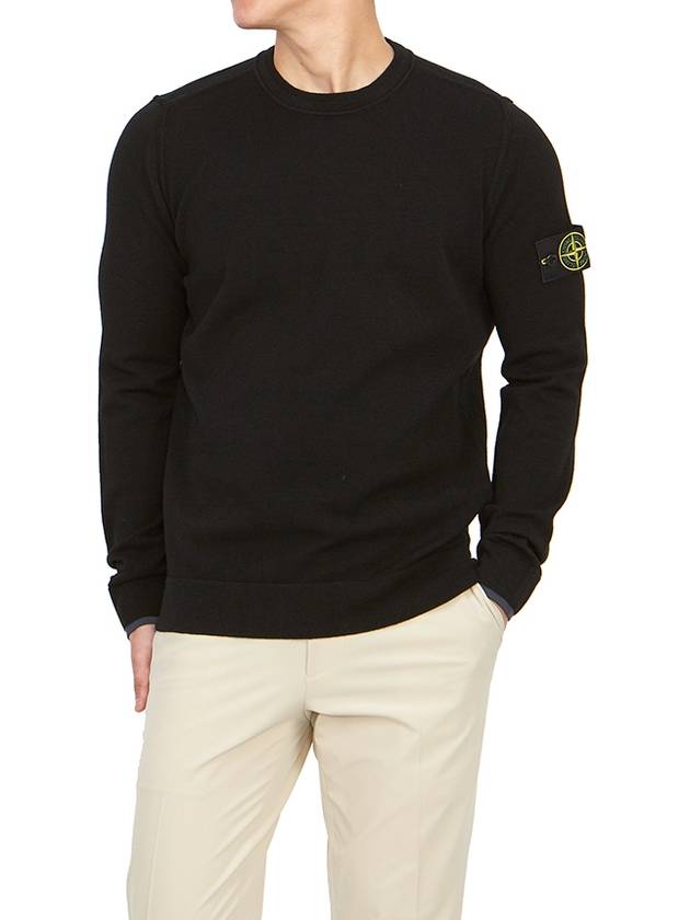 Logo Patch Crew Neck Knit Top Black - STONE ISLAND - BALAAN 6