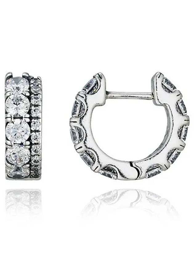 Double Band Pave Hoop Earrings Silver - PANDORA - BALAAN 4