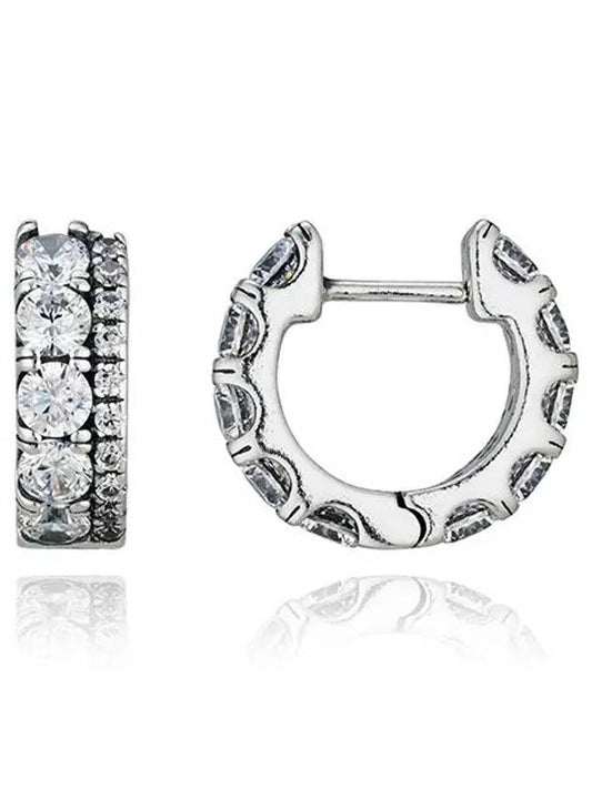 Double Band Pave Hoop Earrings Silver - PANDORA - BALAAN 2